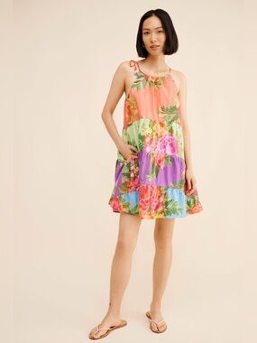 FARM Rio Halter Floral Tiered Mini Dress Size XL